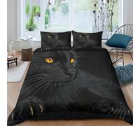 Noir chat eyes Linge de Lit 3 Pièces 3D Imprimée Microfibre Hypoallergique Wild feline portrait Ensemble De Literie avec 2 Taies d'oreiller Hypoallergique for Chambre à Coucher Double（200x200cm）