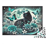 Noir Chat Lune Fantasy Carton Extra Épais Puzzle De Bricolage pour Adultes Enfants 12 Ans+ Jeu De Famille Amusant Belle Décoration Idée Cadeau 38x26cm/1000pcs