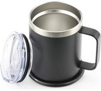 (Noir) Chauffe-tasse à café, tasse à café en acier inoxydable à double couche avec couvercle, coussin chauffant à chargement par induction sans fil, pour le bureau et la table de travail