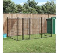Noir Chenil d'extérieur, grande cage pour chien, Acier avec toit 7,26 m² A309