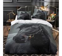Noir Cheval Portrait Linge de Lit Microfibre Résistante 3D Imprimé 3 Pièces 2xTaies Ultra Douce Élégant Equine Housse de Couette Résistante Entretien Facile for couple amoureux Single（135x200cm）