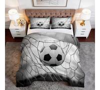 Noir Couette 4 Saisons 240 x 260 cm Parure Tout-en-un avec 2 Taies d’Oreiller - Couette Intégrée en Microfibre Respirante - Impression 3D & Matelassage Losanges - Sports Football Site Web De Football