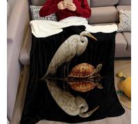 Noir Couverture 200 x 220 cm Aigrettes et Tortues Plaid Polaire Flanelle Super Chaude Confortable Douce et Légère Couvertures pour Lit Canapé Camping Voyage