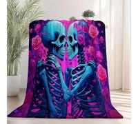Noir Couverture Anti-Décoloration Flanelle Douillette en - Gothique Romance Crâne Roses Douce Non Pelucheuse Modèle pour Lit Canapé Chambre Salon Voyage Toutes, 130 x 150 cm