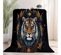 Noir Couverture Chaude Douillette Hiver 150 x 200 cm - Plaid Moelleux avec Motif Mystère Tradition Tigre, Couverture Réversible Lit ou Chaise, Idéale pour Adultes et Enf