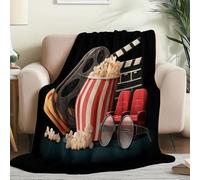 Noir Couverture en Flanelle Douce Réalisme Films Popcorn - Couverture Polaire Super Chaude, Haute Qualité, Poils Confortables, Idéal pour Canapé, Lit et Salon 80 x 150 cm