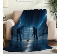Noir Couverture en Flanelle Douce Réalisme patinoire de Hockey sur Glace athlètes - Couverture Polaire Super Chaude, Haute Qualité, Poils Confortables, Idéal pour Canapé, Lit et Salon 130 x 150 cm