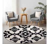Noir Crème Tapis Minimalist Rond Antidérapant, Géométrie Motif Doux Tapis Poils Courts pour Salon Couloir Chambre Cuisine Descente de Lit - 90 cm