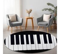 Noir Crème Tapis Rond Minimalist - 120 cm Lavable Doux et antidérapant Tapis, Musique Touches De Piano Impression pour Chambre à Coucher Salon Vestibule entrée Chambre d'enfant