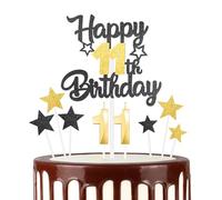 Noir Doré Joyeux 11ème anniversaire bougies gâteau Toppers Set,3D Numéro 11 bougie pour gâteau,11ème anniversaire décorations pour filles garçons,or noir bougie pour fournitures de fête