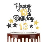 Noir Doré Joyeux 13ème anniversaire bougies gâteau Toppers Set,3D Numéro 13 bougie pour gâteau,13ème anniversaire décorations pour filles garçons,or noir bougie pour fournitures de fête