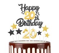 Noir Doré Joyeux 20ème anniversaire bougies gâteau Toppers Set,3D Numéro 20 bougie pour gâteau,20ème anniversaire décorations pour filles garçons,or noir bougie pour fournitures de fête