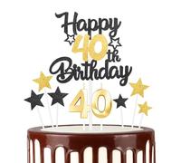 Noir Doré Joyeux 40ème anniversaire bougies gâteau Toppers Set,3D Numéro 40 bougie pour gâteau,40ème anniversaire décorations pour hommes femmes,or noir bougie pour fournitures de fête