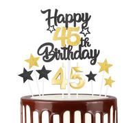 Noir Doré Joyeux 45ème anniversaire bougies gâteau Toppers Set,3D Numéro 45 bougie pour gâteau,45ème anniversaire décorations pour hommes femmes,or noir bougie pour fournitures de fête