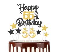Noir Doré Joyeux 55ème anniversaire bougies gâteau Toppers Set,3D Numéro 55 bougie pour gâteau,55ème anniversaire décorations pour hommes femmes,or noir bougie pour fournitures de fête
