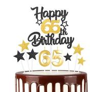 Noir Doré Joyeux 65ème anniversaire bougies gâteau Toppers Set,3D Numéro 65 bougie pour gâteau,65ème anniversaire décorations pour hommes femmes,or noir bougie pour fournitures de fête