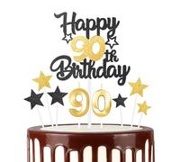 Noir Doré Joyeux 90ème anniversaire bougies gâteau Toppers Set,3D Numéro 90 bougie pour gâteau,90ème anniversaire décorations pour hommes femmes,or noir bougie pour fournitures de fête