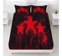 Noir Drap Housse Étoiles Rouges Ciel Nocturne Liquide Fluide Élastique Intégral Drap-Housse Style Graffiti Cartoon Drap de lit Cool Moderne Lavable en Machine pour Garçons & Filles, 160 x 200 x 30