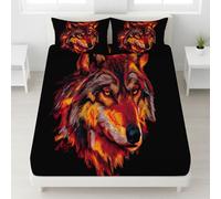 Noir Drap Housse Flammes Loups Portrait Élastique Intégral Drap-Housse Hyperréaliste Artistique Drap de lit Vibrant Dynamique Cool Lavable en Machine pour Adolescents, 160 x 190 x 30