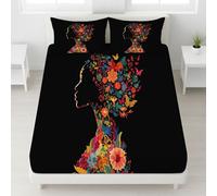 Noir Drap Housse Fleurs Papillons Oiseaux Profil féminin Élastique IntégralDrap de litFantaisie Romantique Drap de lit Détaillé Complexe Lavable en Machine pour Filles & Adultes, 120x190x30