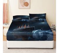 Noir Drap-Housse Titanic dans la Nuit Noire Antidérapant et Résistant aux Rides- Housse de Matelas en Microfibre avec Rebord Élastique 90 x 190 cm