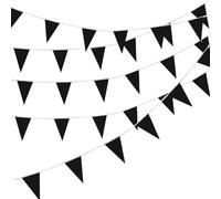 Noir Drapeaux Triangle Banniere Bunting de Partie Guirlande Fanion Tissu Pennant Banderole Coloré pour Fête Anniversaire Mariage Noel Cérémonies Jardin Intérieur Extérieur Décoration-10M