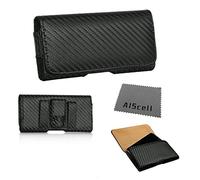 Noir en Fibre de Carbone Motif Side étui en Cuir Clip Ceinture Holster + AIS Téléphone Portable Chiffon de Nettoyage en Microfibres pour Samsung Galaxy S5 (par Tous Les Kiosques)