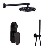 Noir en Laiton Mural avec Une Piste Round Round Falle Boucheur Berceur Diverteur à Main, Ensemble Douche de Luxe, 12 Pouces