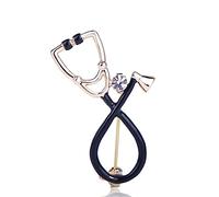 Noir Enamel Stethoscope Forme Broche Or Couleur Cristal Outil Revers Pins Docteur Broches Badge Femmes Hommes Chemise Décoration