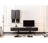Noir Ensemble Meuble Designer Bois Support TV Luxe x2 Etagères Murales