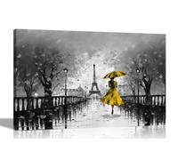 Noir et Blanc Calme De La Pluie à Paris Jaune Grand Abstrait Impression Sur Toile Colorée Art Mural pour Salon Maison Chambre 86x61cm A1