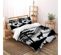 Noir et Blanc Cerf Parure De Lit Double(200x200cm) Imprimé 3D Sauvage Let Animal pour Famille en Microfibre Respirant avec Fermeture Éclair Literie Confort