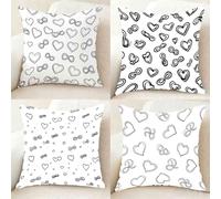 Noir Et Blanc Coussin Canape Lot de 4, Imperméable Housse Coussin Graphique Taie Oreiller 75 X 75 cm, Carré Lin taie d'oreiller avec Fermeture Eclair Caché pour Decoration Jardin, Cadeau -bby25011NS