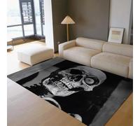 Noir et Blanc crâne Tapis Retro Horror Skeletons Lavable antidérapant à Poils Ras Tapis pour Salon Chambre Halloween Home Decor 140x200cm