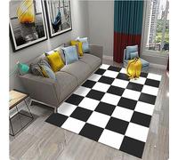 Noir Et Blanc Damier Plaid Tapis Style Salon Chambre Tapis Moderne 3D Géométrie Entrée Tapis De Porte Ménage 80X120CM