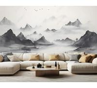 Noir Et Blanc Dessiné À La Main Paysage Oiseaux En Vol Scénario Papier Peint 3D Installation Facile Intissé Tapisserie Bureau Salon Canapé Chambre Décoration Murale-400cm×280cm