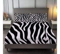 Noir Et Blanc Drap Housse 140 x 200 cm Animaux Imprimé Zèbre Motif, Doux Résistant Anti-Plis Élastique Tout Autour - Antidérapants Résistant aux Rides Drap Housse en Microfibre