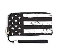Noir et Blanc Drapeau des États-Unis Drapeau américain Portefeuille pour Femme Portefeuilles de Grande capacité pour Dames Pochettes Longues Sac à Main en PU imprimé avec Fermeture à glissière
