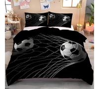 Noir Et Blanc Football En Filet Print Parure De Lit 200X200Cm Ensembles De Housse De Couette Avec Taies D'Oreiller 3D Sports Pour Les Jeunes Housse De Couette Room Decor Pour Adultes Enfants Filles