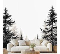 Noir et Blanc Forêt De Pins Papier Peint Intissé Moderne Naturel Arbres Mural Mystérieux Forêt Papier Peint Autocollant Mural 100x70 cm pour Chambre Salle de Bain Salon