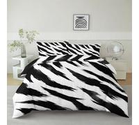 Noir Et Blanc Housse de Couette 90 x 200 cm Parure de Lit en Microfibre Motif De Rayures De Tigre Dessiné À La Main, Housse de Couette réversible avec Fermeture Éclair pour Adolescents Adultes