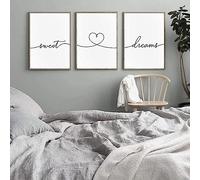 Noir et Blanc Minimaliste Affiche Sweet Dreams Toile Tableau Art Peintures Decoration Murale pour Salon Chambre Tableau Decoration, sans Cadre (3X40X60CM)