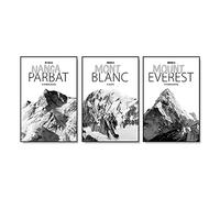 Noir et blanc paysage affiche toile peinture Mont Blanc Nanga Parbat mont Everest impression mur Art photos moderne décor à la maison sans cadre-40x50cmx3