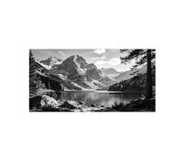 Noir et Blanc Tableau Paysage Montagne Lac 3. Toile 20x40cm Encadrée