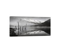 Noir et Blanc Tableau Paysage Montagne Lac. Toile 20x40cm Sans Cadre