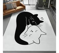 Noir et Blanc Tapis Salon 40 x 60 cm,Flanelle Doux Lavable Antidérapant, Tapis à Poils Courts Chat de Dessin animé Qui dort pour Salon Chambre Bureau Décoration Intérieure