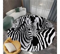 Noir Et Blanc Tapis Salon Rond Imprimé Animal Zèbre Intérieur Tapis de Chambre Rond, Poil Court Moderne Lavable Antidérapant Moquette Ronds - pour Salon Chambre Enfant & Salle À Manger 80 cm