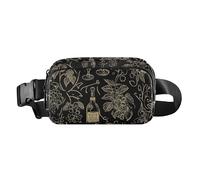 Noir et Or Rouge Vin Mignon Rein Rein pour Femmes Hommes Mini Avec Sangle Réglable Shopping Sport Travail Bolsa para Hombre de Cintura, Noir et Or Rouge Vin, Moderne, Vin rouge noir et or, Modernes