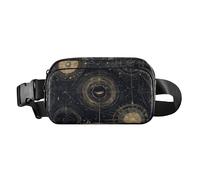 Noir et Or Tarot Astrologie Mode Bandoulière Sac Banane Sacs pour Femmes Hommes Grande Capacité avec Sangle Réglable pour Shopping Sport Travail Bolsa de cintura para, Tarot Noir et Or, Astrologie du
