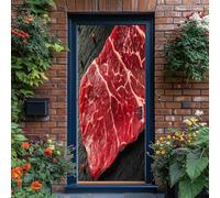 Noir Et Rouge Sticker Porte 3D, Steak Réaliste Autocollant Poster de Porte Auto-adhésif Vinyle, Affiche Sticker Mural Chambre Salle de Bain Papier Peint Art Déco, 95 x 215 cm